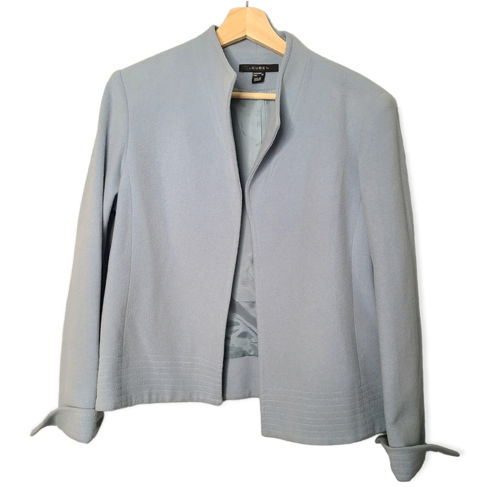 Louben Felted Open Front Wool Cashmere Blend Lined Stand Collar Blazer Jacket